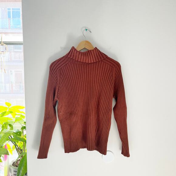 Banana Republic Ribbed Raglan Toffee Brown Turtleneck Sweater Size Large - Picture 1 of 5